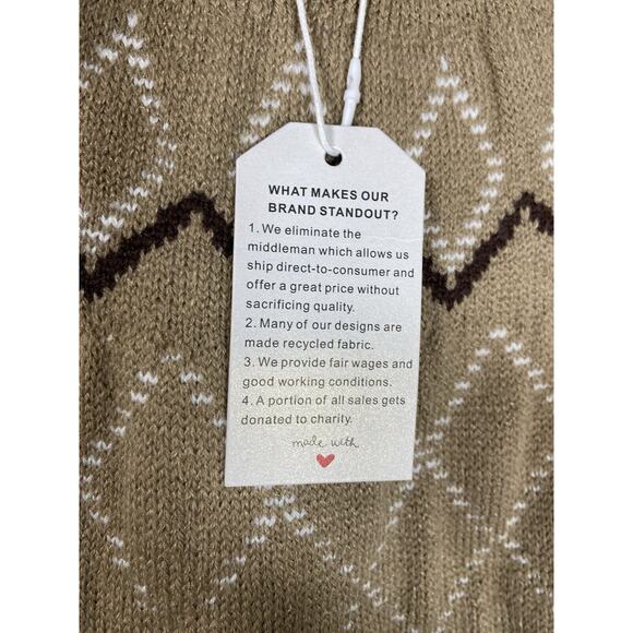 Casual Winter Sweater Womens MEDIUM Brown Diamond Pattern Tight Knit Pullover‎ - Picture 7 of 9